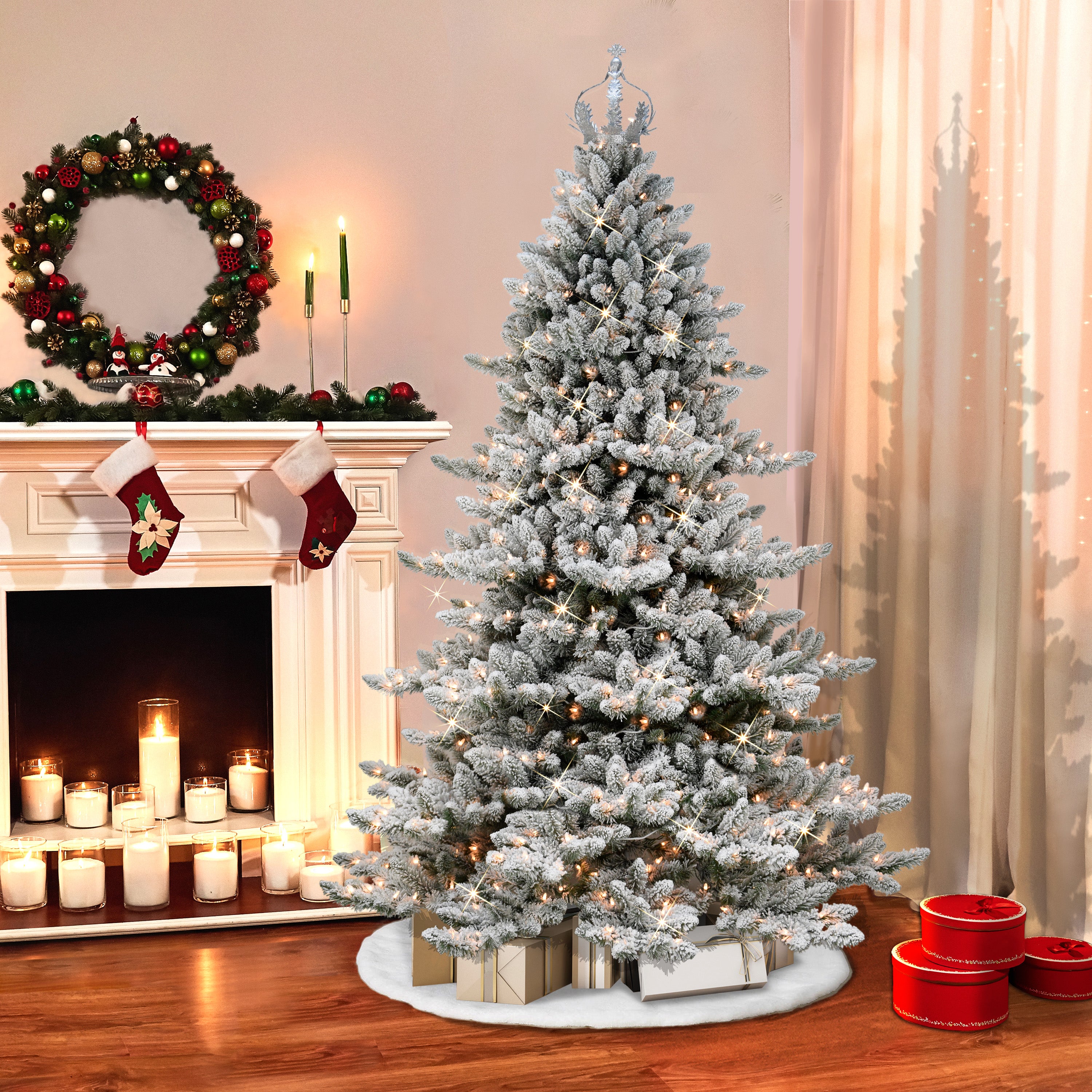 7.5ft Pre-lit Flocked Royal Majestic Spruce Christmas Tree